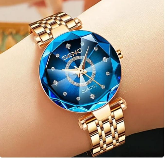 Diamond Shape Multicolour Dial and Rose Gold Strap Watch for Womens and Girls