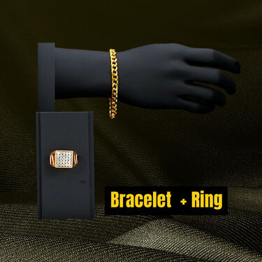 Golden Chain With Golden Bracelet And Diamond Ring + Free Digital Watch Combo